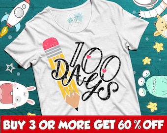 100 Days Of School SVG, 100th Day SVG, Back To School SVG, Pencil Svg, Png, Dxf, Svg Files For Cricut, Sublimation Designs Downloads