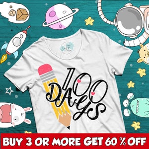 100 Dias de Escola SVG, 100º Dia SVG, Volta às Aulas SVG, Lápis Svg, Png, Dxf, Arquivos Svg para Cricut, Downloads de Designs de Sublimação