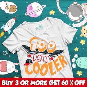 Garçons 100 jours d'école SVG, SVG 100e jour, retour à l'école SVG, Svg de skateboard, Png, fichier Svg pour Cricut, téléchargements de motifs par sublimation