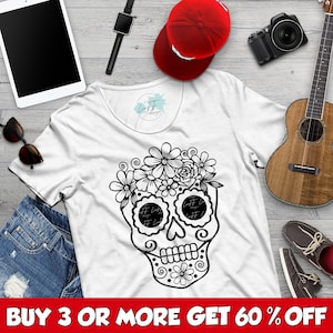 Skeleton SVG, Halloween SVG, Floral Skull SVG, Sugar Skull, Mexican, Horror, Shirt, Png, Svg Files For Cricut, Sublimation Designs Downloads