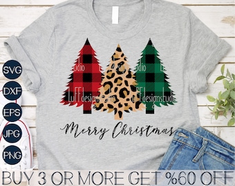 Christmas Tree SVG, Merry Christmas SVG, Leopard Christmas Trees PNG, Buffalo Plaid Tree Svg Files For Cricut, Sublimation Designs Downloads