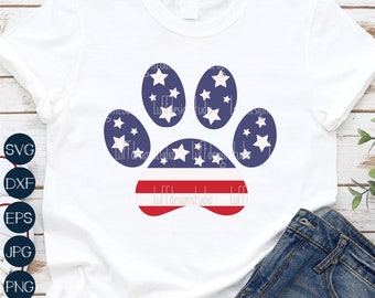 Paw American Flag SVG, Patriotisk Hundälskare PNG, Rolig 4 juli SVG, Hund Katt Mamma Svg, Png-filer för Cricut, Sublimeringsdesign Nedladdning