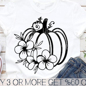 Pumpkin SVG, Fall SVG, Halloween SVG, Floral Pumpkin Svg, Flowers, Png, Dxf, Svg Files for Cricut, Silhouette, Sublimation Designs Downloads