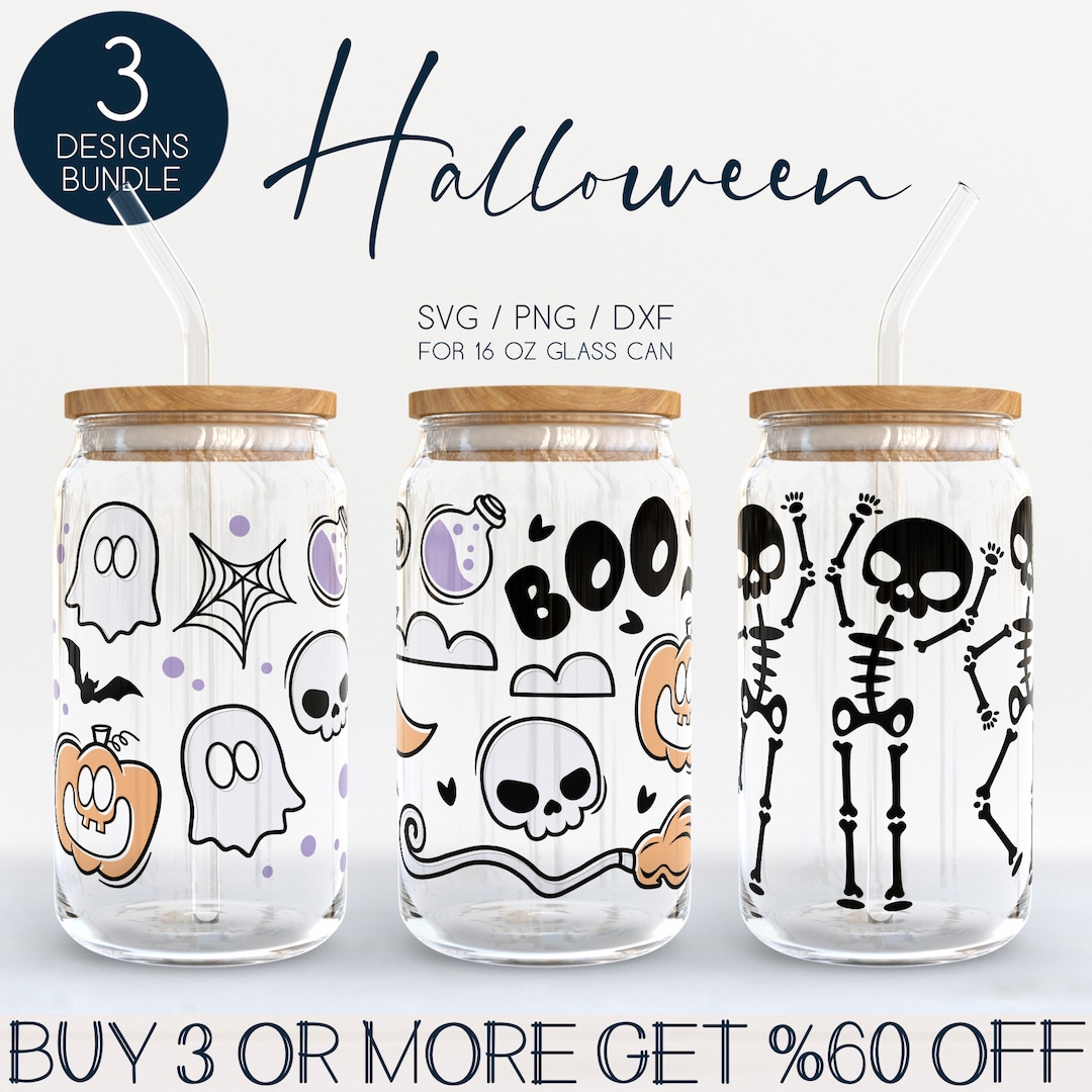 Halloween Libbey Glass SVG Bundle, Skeleton 16oz Beer Can Wrap Svg Png ...