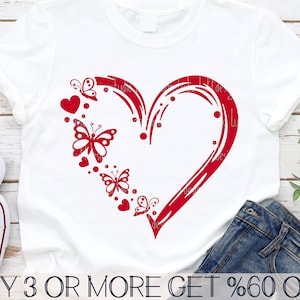 Papillon coeur SVG, SVG de la Saint-Valentin, Saint Valentin chemise SVG, amour Svg, Png, fichiers Svg populaires pour Cricut, téléchargements de motifs par sublimation
