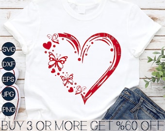 Butterfly Heart SVG, Valentine SVG, Valentines Day Shirt SVG, Love Svg, Png, Popular Svg Files For Cricut, Sublimation Designs Downloads