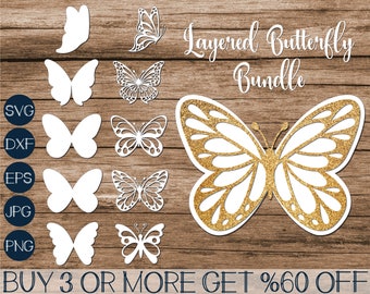 Vlinder SVG, vlinders SVG, gelaagde vlinder SVG, Glowforge Svg, populaire Svg, Dxf, Svg-bestanden voor Cricut, sublimatie ontwerpen downloads