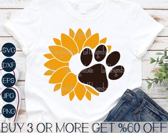 Sunflower SVG, Paw SVG, Dog Valentine SVG, Cat Lover Svg, Dog Mom Svg, Popular Svg, Png, Files For Cricut, Sublimation Designs Downloads