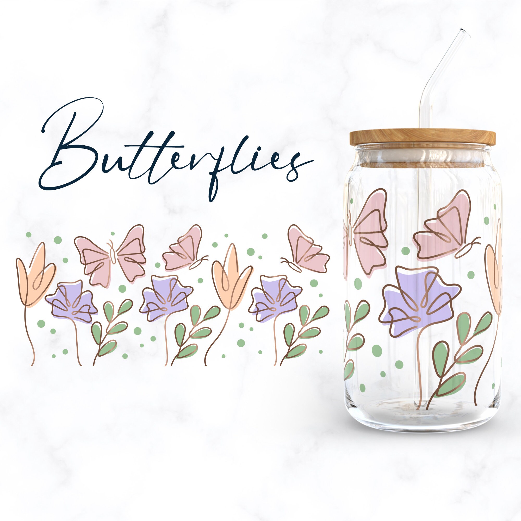 Butterfly Libbey Glass SVG Bundle, Wild Flowers 16oz Beer Can Wrap Svg ...
