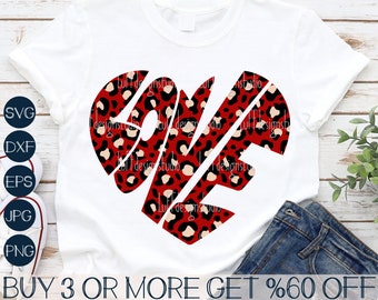 Leopard Heart SVG, Love SVG, Valentine SVG, Love Heart Png, Valentines Day Shirt Svg, Cheetah, File For Cricut, Sublimation Design Downloads