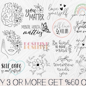 Paquete SVG de salud mental, SVG positivo, Club del amor propio SVG, You Matter Svg, Archivo PNG de salud mental para circuito, Descargas de diseños de sublimación