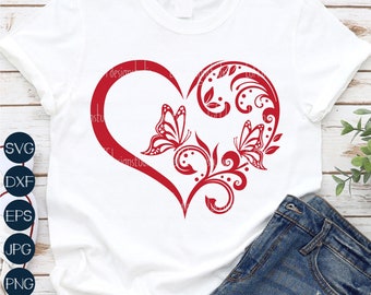Butterfly Heart SVG: Valentine Floral Design (Digital Download)