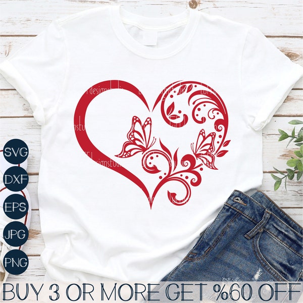 Butterfly Heart SVG, Valentine Heart SVG, Love SVG, Floral Heart Png, Popular Svg Files For Cricut, Sublimation Designs Downloads