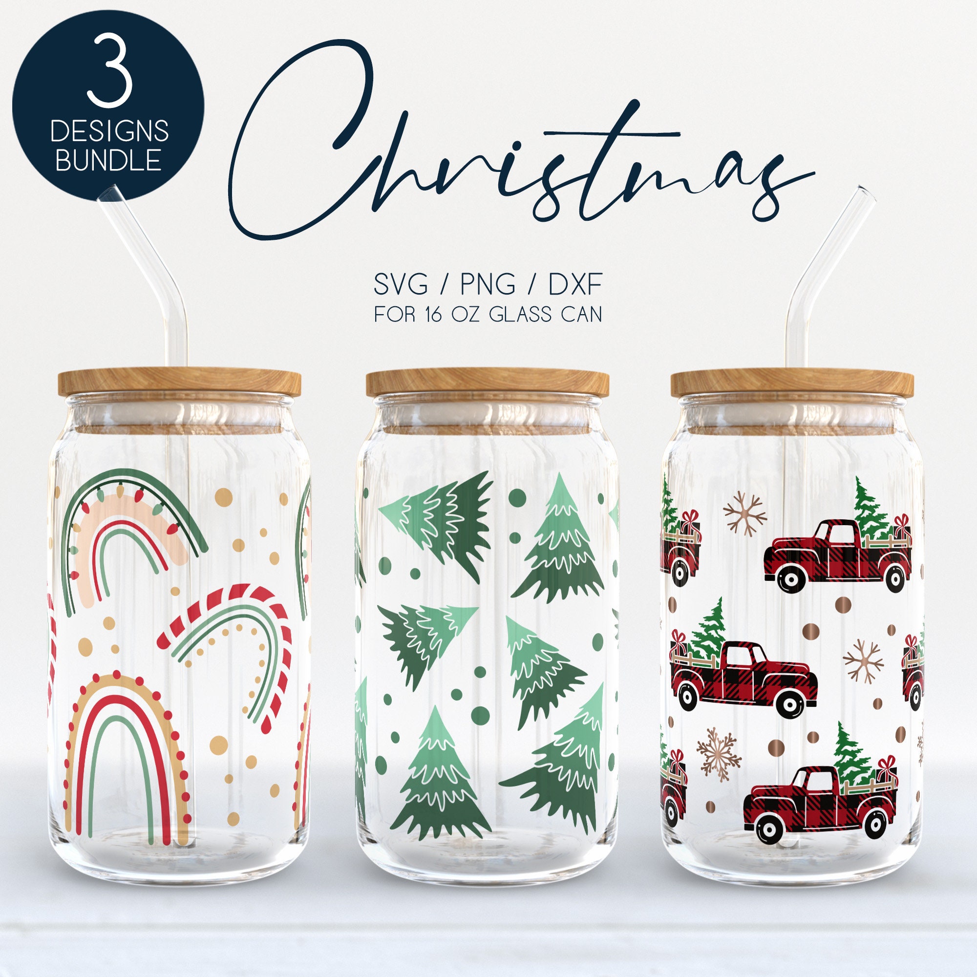 Christmas Libbey Glass SVG Bundle, Red Truck 16oz Beer Can Wrap Svg Png ...