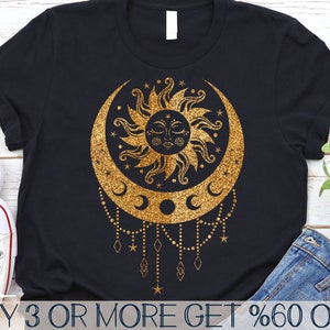 Soleil et lune SVG, SVG phases de la lune, attrape-rêves SVG, croissant de lune bohème chemise Svg, Png, fichiers Svg pour Cricut, téléchargements de motifs par sublimation