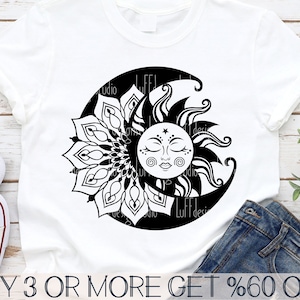 Sun and Moon SVG, Celestial SVG, Boho Crescent Moon SVG, Bohemian Shirt, Popular, Png, Svg Files For Cricut, Sublimation Designs Downloads