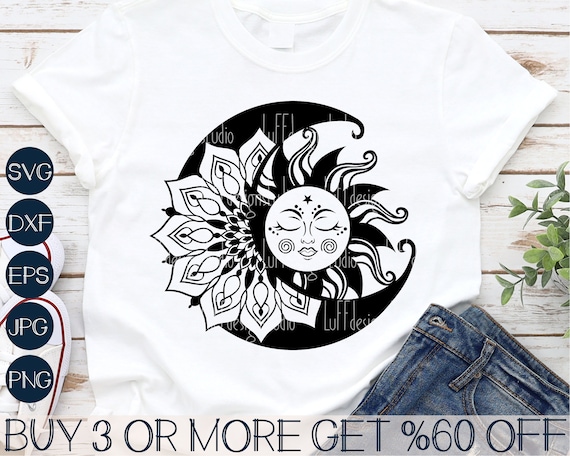 Sun and Moon SVG, Celestial SVG, Boho Crescent Moon SVG, Bohemian Shirt, Popular, Png, Svg Files For Cricut, Sublimation Designs Downloads