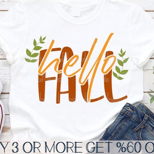 Olá Outono SVG, Ação de Graças SVG, Outono SVG, Outono, Folha SVG, Folhas, PNG, Arquivos SVG para Cricut, Silhouette, Downloads de Designs de Sublimação