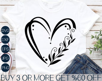 Valentines Heart SVG, Floral Heart SVG, Valentine Shirt SVG, Heart Png, Popular Svg, Dxf, Svg File For Cricut, Sublimation Designs Downloads