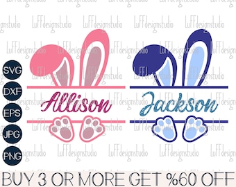 Easter SVG, Split Easter Bunny SVG, Easter Monogram SVG, Bunny Name Frame Svg, Png, Svg Files For Cricut, Sublimation Designs Downloads