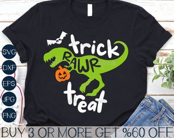 Trick Rawr Treat SVG, Pojkar Halloween SVG, Dinosaur SVG, Rolig Halloween-tröja Svg, Png, Svg-filer för Cricut, Sublimeringsdesign Nedladdningar