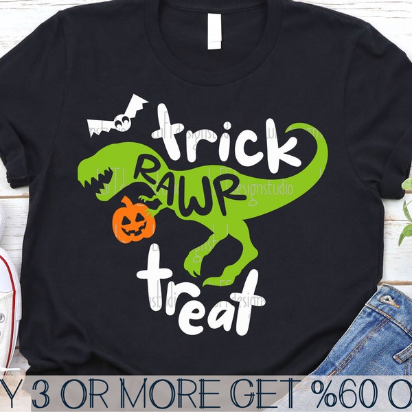 Trick Rawr Treat SVG, Boys Halloween SVG, Dinosaur SVG, Funny Halloween Shirt Svg, Png, Svg Files for Cricut, Sublimation Designs Downloads