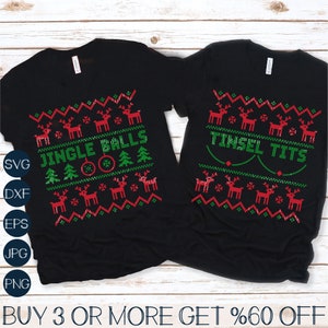 Jingle Balls Tinsel Tits SVG, Maglione di Natale SVG, Divertente coppia di Natale abbinata SVG, File PNG per Cricut, Download di disegni per sublimazione