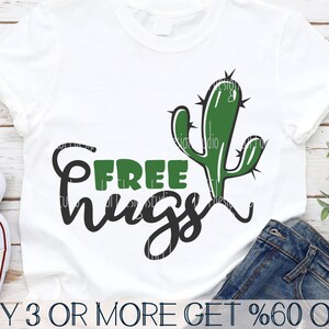 Cactus SVG, Abbracci gratuiti SVG, San Valentino divertente SVG, Sarcastico SVG, Succulento SVG, PNG, File SVG per Cricut, Download di disegni per sublimazione