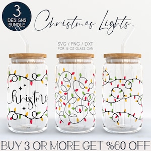Christmas Lights Libbey Glass SVG Bundle, New Year 16oz Beer Can Wrap Svg Png Dxf, Coffe Cup Svg, Tumbler Wrap Svg Files for Cricut