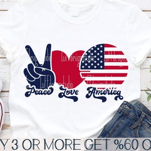 Paz, amor, Estados Unidos SVG, 4 de julio SVG, camiseta patriótica Svg, bandera estadounidense Svg, PNG, archivos Svg para Cricut, descargas de diseños de sublimación