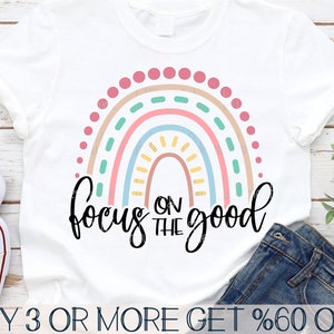 Rainbow SVG, Spring SVG, Focus On The Good, Boho, Pastel, Girl, Clip Art, Png, Files For Cricut, Silhouette, Sublimation Designs Downloads