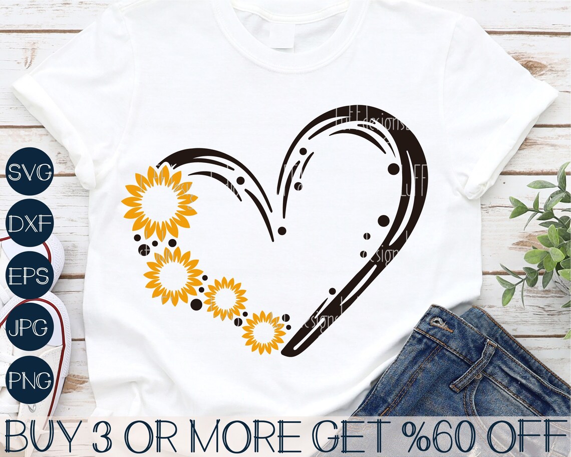 Sunflower Heart SVG Valentine Svg Sunflower PNG Heart PNG ...