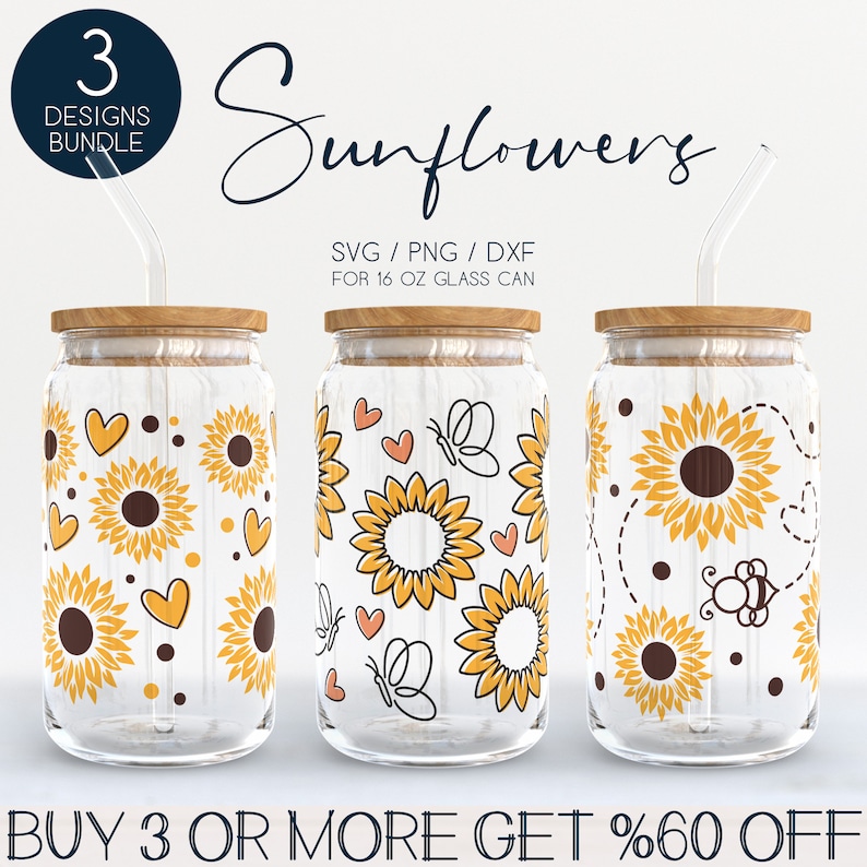 Sunflower Libbey Glass SVG Bundle, Butterfly 16oz Beer Can Wrap Svg Png ...