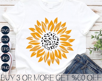 Girasol SVG, Girasol PNG, Girasoles SVG, Flor, Leopardo, DXF, Clipart, Archivos SVG para Cricut, Silueta, Descargas de diseños de sublimación