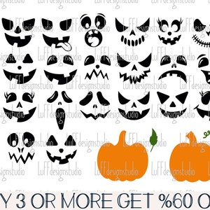 Pacchetto SVG faccia di zucca, pacchetto SVG zucca, divertente SVG di Halloween, Jack O Lantern Svg, Png, file per Cricut, download di progetti di sublimazione