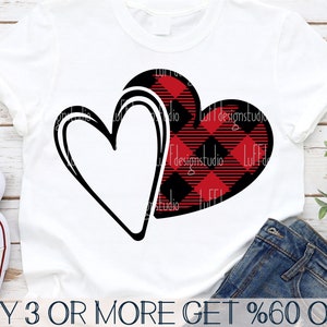 Buffalo Plaid Heart SVG, Valentine Heart PNG, Double Hearts Svg, Valentines Day Shirt Svg, Files For Cricut, Sublimation Designs Downloads
