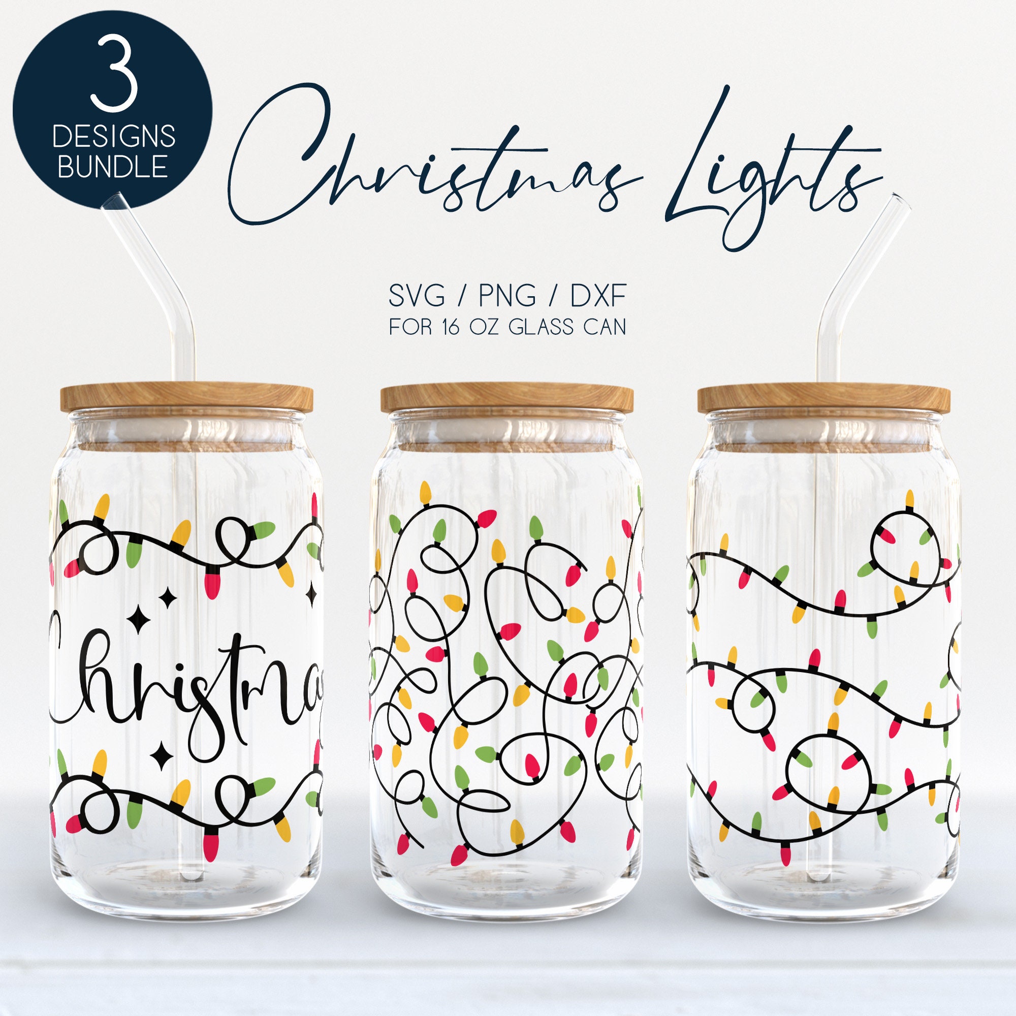 Christmas Lights Libbey Glass SVG Bundle, New Year 16oz Beer Can Wrap ...