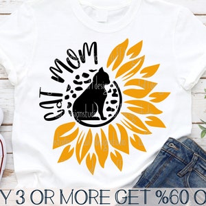 Tournesol avec chat SVG, SVG de maman chat, SVG pour amoureux des chats, tournesol Svg, Png, Dxf, fichiers Svg pour Cricut, Silhouette, téléchargements de dessins par sublimation