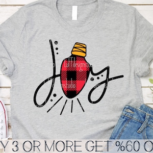 Joy SVG, luz navideña SVG, bombilla a cuadros de búfalo SVG, Navidad Png, Svg populares, archivos Svg para Cricut, descargas de diseños de sublimación