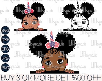 Peek A Boo SVG, Afro Girl SVG, Unicorn SVG, Black Girl Svg, Melanin Svg, Clipart, Png, Svg Files For Cricut, Sublimation Designs Downloads