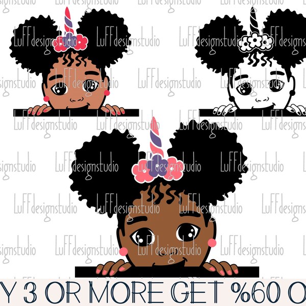 Peek A Boo SVG, Afro Girl SVG, Unicorn SVG, Black Girl Svg, Melanin Svg, Clipart, Png, Svg Files For Cricut, Sublimation Designs Downloads