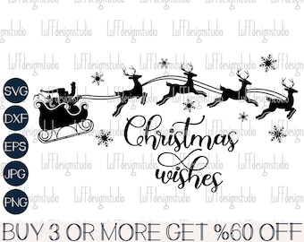Merry Christmas SVG, Reindeer SVG, Winter SVG, Santa Sleigh, Snowflake, Png, Dxf, Files For Cricut, Silhouette, Sublimation Design Downloads