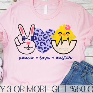 SVG de Pascua para niños, SVG de Pascua con paz y amor, SVG divertido de Pascua para niños pequeños, Png de Pascua para niñas pequeñas, Archivos SVG para Cricut, Descargas de diseños de sublimación