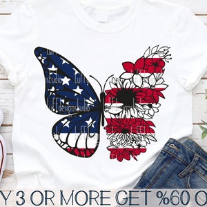 4 luglio Svg Png, American Flag Butterfly SVG, 4 luglio Svg, Butterfly Png, File Svg Girasole per Cricut, Download di disegni per sublimazione