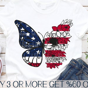 American Flag Butterfly SVG, 4th of July SVG, Patriotic Woman SVG, Sunflower Svg, Png, Svg Files For Cricut, Sublimation Designs Downloads