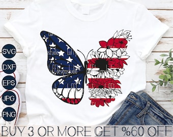 American Flag Butterfly SVG, 4th of July SVG, Patriotic Woman SVG, Sunflower Svg, Png, Svg Files For Cricut, Sublimation Designs Downloads
