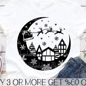 Christmas Scene SVG, Santa Sleigh SVG, Flying Reindeer SVG, Moon Svg ...