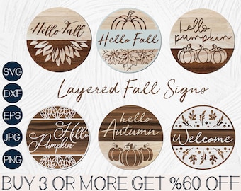 Hello Fall SVG: Round Door Sign, Pumpkin Designs (Digital Download)