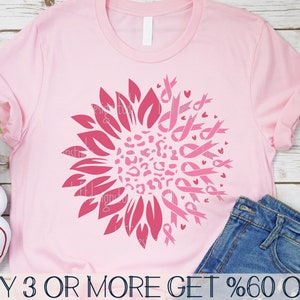 Tournesol SVG, SVG cancer du sein, sensibilisation au cancer SVG, ruban rose Svg, chemise, Png, fichiers Svg pour Cricut, téléchargements de motifs par sublimation