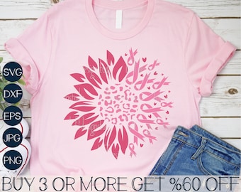 Sunflower SVG, Breast Cancer SVG, Cancer Awareness SVG, Pink Ribbon Svg, Shirt, Png, Svg Files For Cricut, Sublimation Designs Downloads